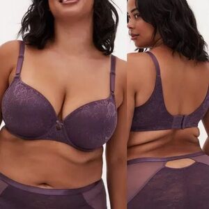 Torrid Perfect T-Shirt‎ Bra Purple Lace Sexy Size 46DDD Plus Size